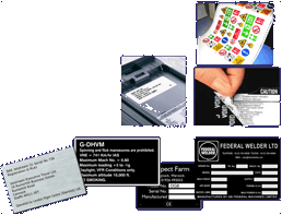Assortment of labels produced in house